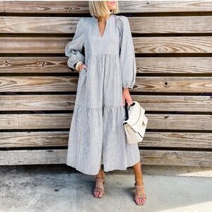 Tiered Blue & White Maxi Dress